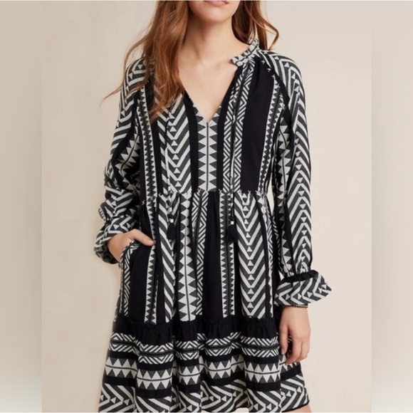 Anthropologie Maeve Dominique Long Sleeve Tribal Tunic Dress - Picture 7 of 7